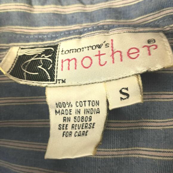 VINTAGE Ticking Striped Maternity Blouse Unique  Buttons & Cuffs. S - Picture 6 of 7